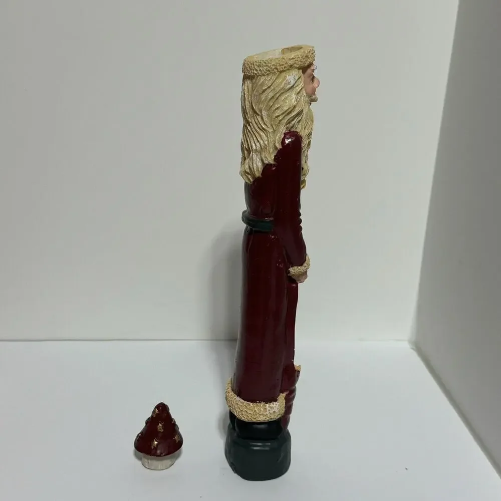 Vintage Santa Candlestick Holder 12 Inch Tall Santa with Toys Removable Hat Folk